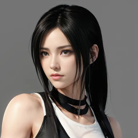 (best quality,ultra-detalhado),(Realistic:1.37),Tifa Lockhart, Rosto bonito e detalhado, maquiagem preta nos olhos, textura ultra realista, rosto delicado, corpo delicado, expression serious