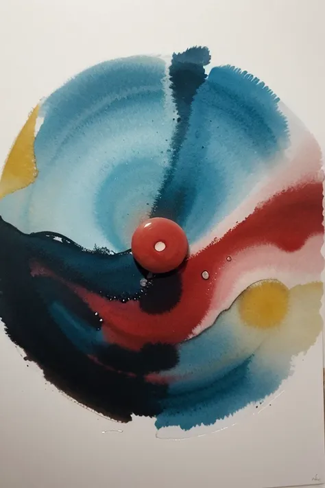 magem abstrata em aquarela, que seja circular, with color combinations in shades of blue and touches of red