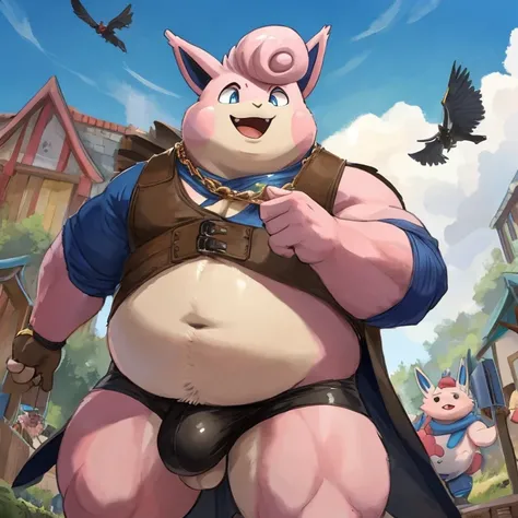 Crie personagens do game Pokémon Go Pokémon Unity  clefairy, clefable, Wigglytuff, Jigglypuff, chansey,
 He wears clothing and accessories from Viking culture, pernas abertas, visão de lowangle, eye level shot (virilha),    personagem solo,Just huge morbid...