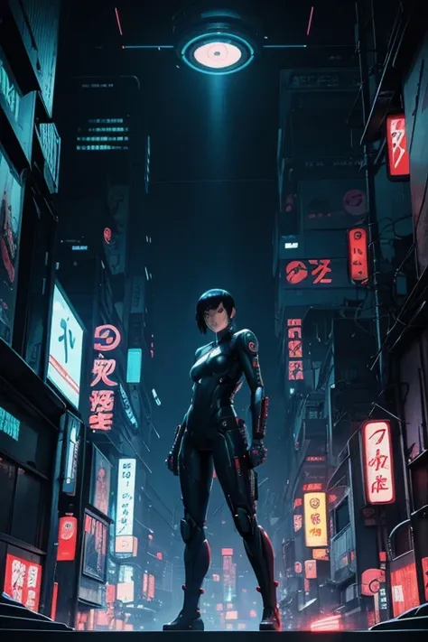 ghost in the shell in the style of 90s vintage anime, robotics, scifi, futuristic, surrealism, akira style, advance suit, detailed line art, fine details, greg rutkowski makoto shinkai kyoto animation key art feminine eye-level shot