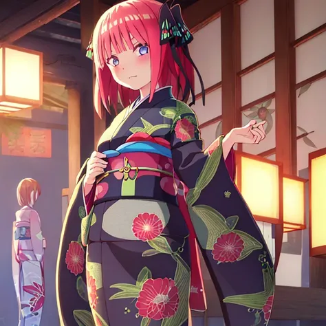 {Best Quality}, {very aesthetic}, {Ultra-detailed}, {Best Illustration}, japanese kimono, Kimono with butterfly pattern, Standing Girl