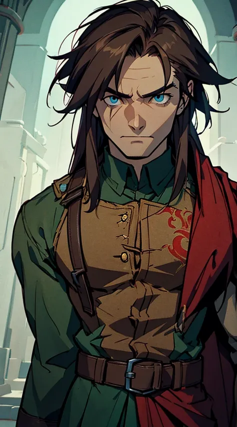 full body, dark green uniform, red-brown cloak, tattered clothes, gritty soldier, dirty, exhausted, noble, tired, victorious, anime, Art Deco, Gothic art, anime style, anatomically correct, masterpiece, high details, high quality, beautifully detailed eyes...