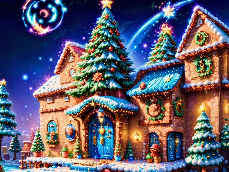 (tmasterpiece),（ultra - detailed:1.3），(close-up: 1.8), best quality，（棉花糖一样的白yuki:1.2），（christmas courtyard in blue fairy tale:1....