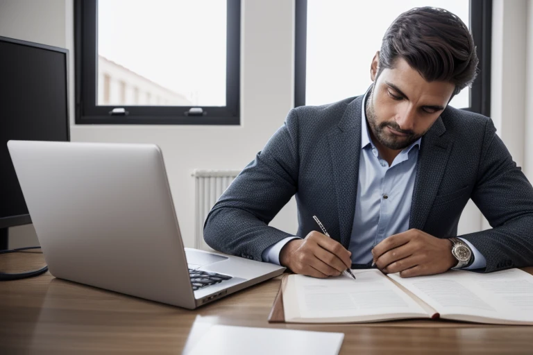 close up image of a businessman working from home to take care of his finances