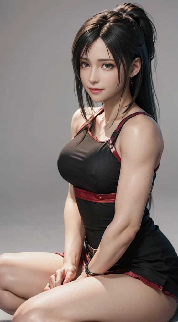 (best quality,ultra-detalhado),(Realistic:1.37),Tifa Lockhart, Rosto bonito e detalhado, maquiagem preta nos olhos, textura ultra realista, rosto delicado, corpo delicado, smiling expression