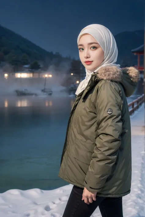 (hijab:1.7), shy stance, ((midnight, best quality, 8k, masterpiece :1.3)), full body, (realistic photos of hijab korean female, ...