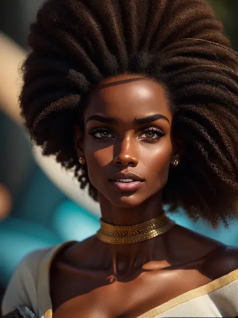 ((Mulher afro-americana muito bonita)), Very detailed, Rosto altamente detalhado, olhos altamente detalhados, pele altamente detalhada, dedos altamente detalhados, Nariz altamente detalhado, boca altamente detalhada, anatomia perfeita, Antecedentes detalha...