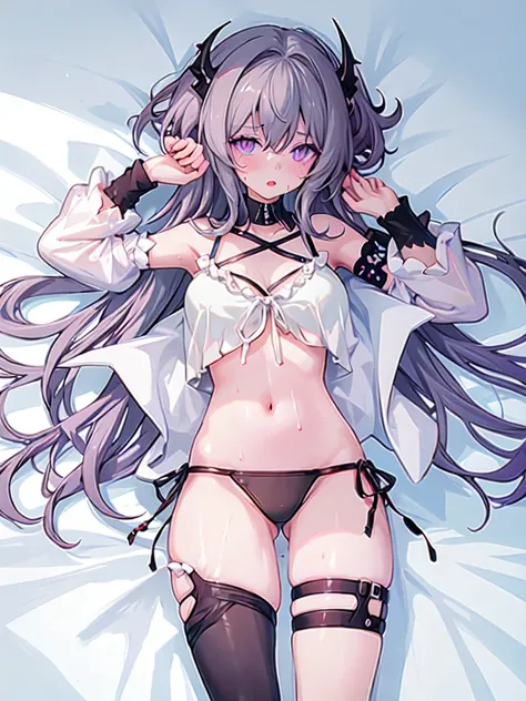 Girl in light white bikini、Sleeping on the Bed、gray hair、Covered in sweat、Bigchest、Covered in sweat、Overwritten、upon body、cum on facial、cum on mouth、enough々 、 is transparent、Full body lesbian、sleep paralysis.Saliva comes out of the mouth，streaming tears，Ef...