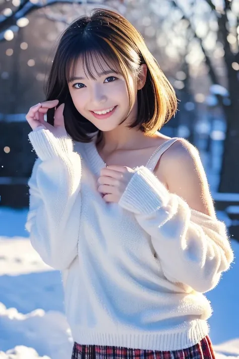 (2 girls in , couple focus, classmates, Adorable, 14years) ，and draw the full body, (Best Quality, 超hight resolution, photographrealistic, Ultra-detailed細, 8K)，japanaese girl, cheek-to-cheek, White cute clothes, Show your beautiful teeth，Bursting smile, ha...