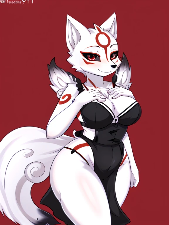 by zackarry911, zackarry911, (Amaterasu), aardwolf, antrum, Alone, thicc, Tight, small, Perspectives, Curved大腿, enormous thigh, Curved, frontal vision, Looking at the audience with a naughty smile, (end), dont have clothes, , Black bra, white skinned, ultr...