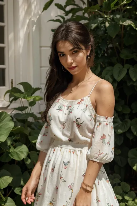 18 yearold girl(best quality,4k,8k,highres,masterpiece:1.2),ultra-detailed,(realistic,photorealistic,photo-realistic:1.37),portrait,girl,wearing full sleeve Butterfly Embroidery Lettuce Trim Tank Top and long black skirt,small chain on neck,black hair,hair...