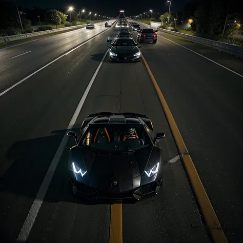 Lamborghini drifting on interstate with cops chasing the car at night