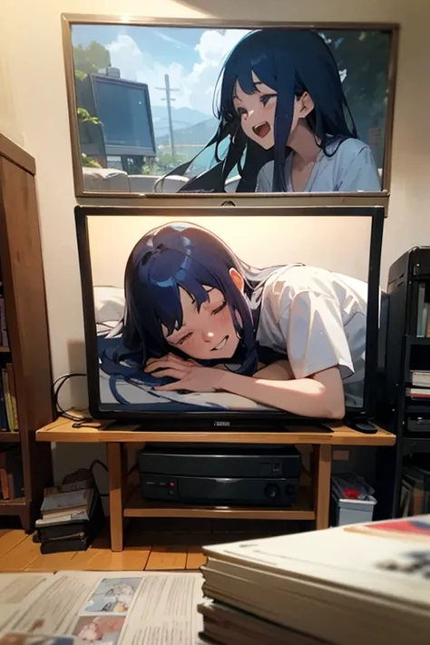 Ares Saga&#39;s laughing photo on the wall，Sadako climbed out of the TV on the wall，The sleeping girl holds a figure of Ares Saga，Ares Saga&#39;s laughing photo in the drawing book