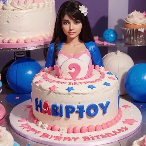 A 3d birthday cake by facebook logo with a girl & name "SHOPNA" with gorgeous background