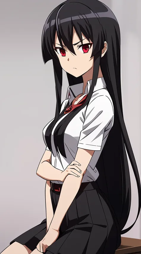 akame (akame ga kill) anime art style, master piece, best quality,1girl,siting ,very long black hair, perfect face,  expressive ...