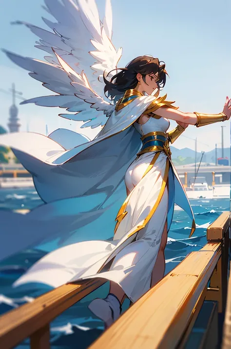 eople，Girl looking up to the other side on the boat，Actress dancing in white cloak，《Saint Seiya》Mr. Mu has huge wings，