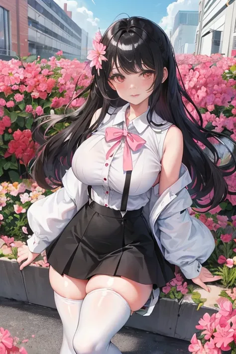 1 rapariga, 独奏, White polo shirt, White sneakers, 
, white mini-skirt, (shiny skins, perspired:1.4), looking at viewert, with short black hair, A high resolution,(Bigchest:1.6),(Thigh thick:1.0),luring,sky sky，ultra - detailed，tmasterpiece，Best quality at ...