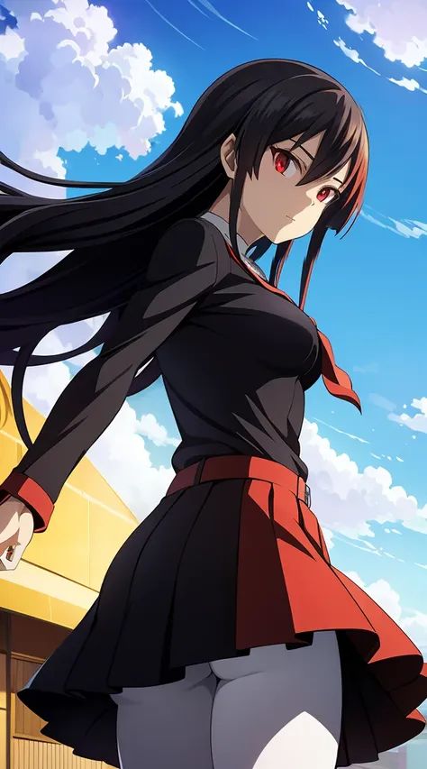 akame (akame ga kill) anime art style, master piece, best quality,1girl,very long black hair, perfect face, expressive eyes, red...