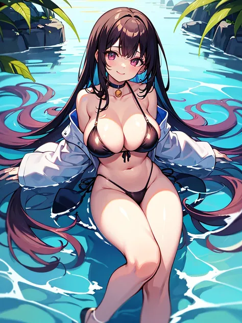 爆乳、huge tit、Big、Slouched、Chest、Sagging milk、A smile、Swimsuit、full body Esbian、Detailed limbs、A dark-haired、length hair、maikurobikini、Sprawled、Toys、a beauty girl、cute little、Drawing the whole body、Opening legs、swimming pools