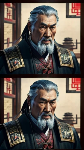 oriental、Old man wearing ancient Chinese armor、old man with ancient chinese hairstyle、three kingdom、multiple warlords、top-quality、​masterpiece、超A high resolution、(Photorealsitic:1.4)、Game Posters、