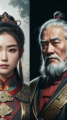 oriental、Old man wearing ancient Chinese armor、old man with ancient chinese hairstyle、three kingdom、multiple warlords、top-quality、​masterpiece、超A high resolution、(Photorealsitic:1.4)、Game Posters、