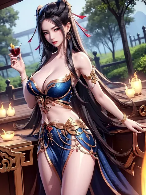 Unbeatable masterpiece，Ultra-realistic 8k CG，Perfect artwork，（（Perfect female image）），big chest and thin waist，looking at viewert，Enchanting pose，a sexy pose，Plump，Cool and meaty，Clean，beauitful face，Pure face，paleskin，Long black hair，Glossy glossy skin，de...