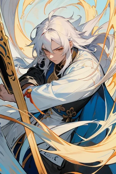 tmasterpiece, a closeup of a man with white hair and a white mask, Belle peinture de personnage, Guviz, Guwiz style artwork, white-haired god, Yang Jian, Epic and beautiful character art, Amazing character art, Fan Qi, Wu Zhun Shifan, Gu Vitz from Pixiv Ar...