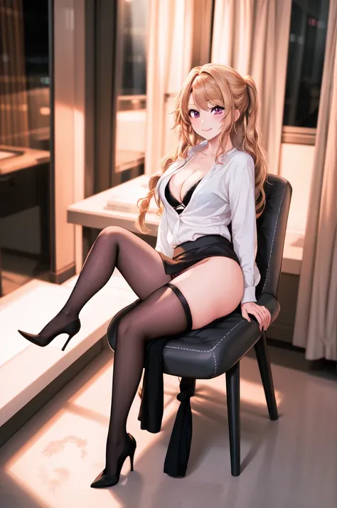 anime, beautiful face, highly detailed face, 2 accurate legs detailed eyes, highly detailed background, perfect lighting, accurate arms, accurate hands, accurate fingers, full body, 1girl, solo, ruby hoshino, oshi no ko, indoors, detailed heels, black deta...