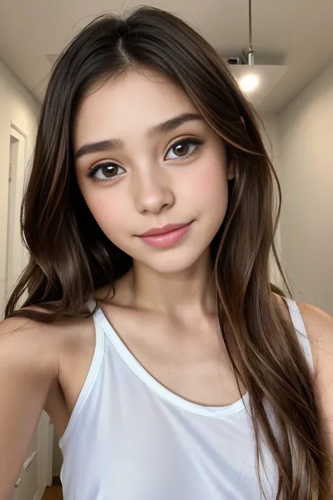 young girl approximately 17 years old, muy hermosa,(bella, juvenil, parecido algelical) short shoulder-length wavy hair dyed cho...