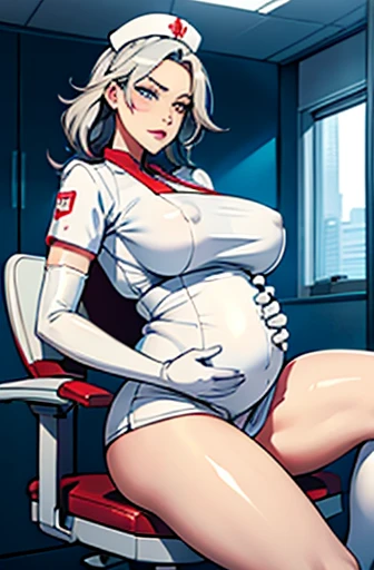 nurse uniform,hospital, latex nurse suit,nurses,busty,elbow gloves,labcoat,silverhair woman,azure eyes , gigantic boobs ,medical instruments,asian nurse,two nurses,speculum,examination room,oversize boobs, ,big ass ,strap on, lay on table ,legs spreaded,gi...