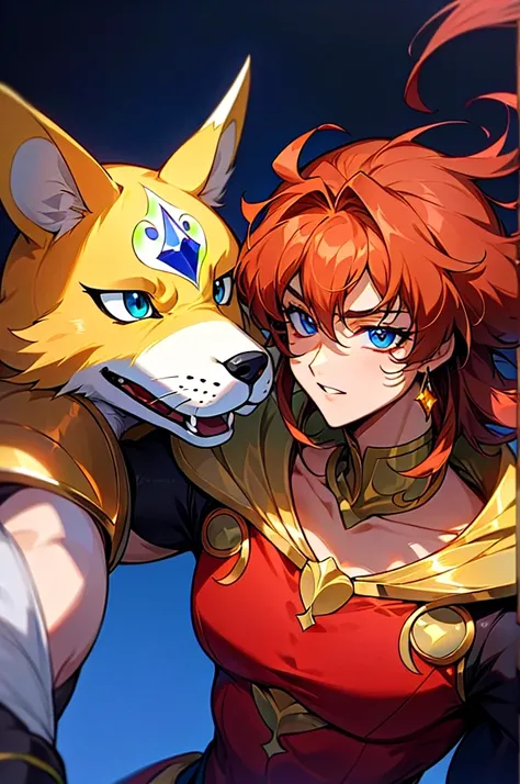 ((Best quality)), ((tmasterpiece)), (Detailed pubic hair), is a perfect face，sdsonly comic show scene，The two took a group photo，《Saint Seiya》Pluto Shun and Mr. Mu in fursuit，