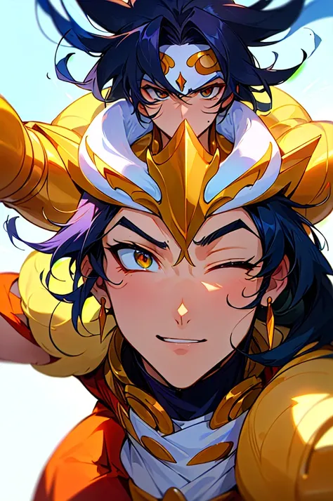 ((Best quality)), ((tmasterpiece)), (Detailed pubic hair), is a perfect face，sdsonly comic show scene，The two took a group photo，《Saint Seiya》Pluto Shun and Mr. Mu in fursuit，