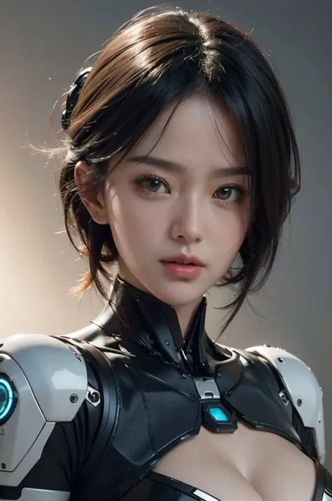 Cinematic portrait of Artificial Intelligence humanoid robot with mecha-style head accessories, frontal pose, close-up, 35mm, cinematic lighting, f/2.8, Hasselblad, masterpiece, ultra high res.photorealistic:.1.4, UHD