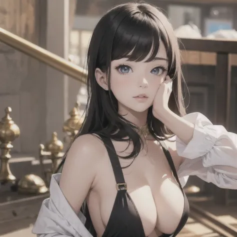 1 Girl, random background, black hair colour, Golden and black dress, ultra quality, beautiful eyes, perfect body, high quality, cute medium breast, sexy face, perfect breast,