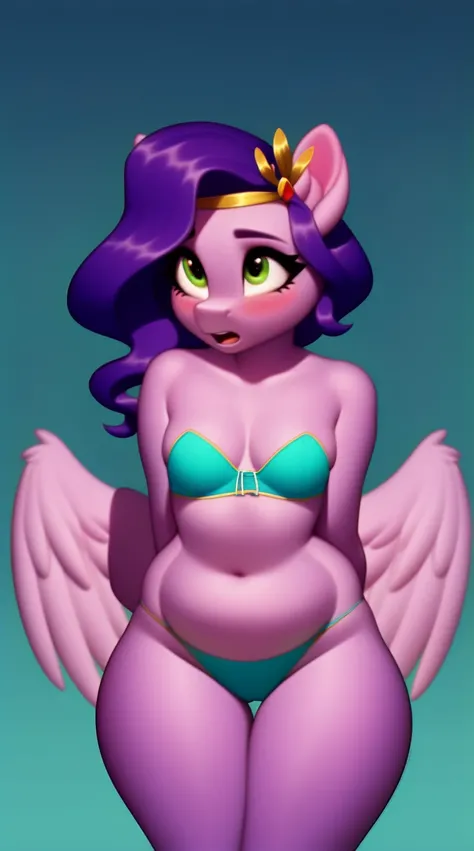 (score_9), (source_pony), (solo), (Pegasus), ((anthro pipp petals1.1)), (bra and panties), blushing, messy hair, ((afraid, scared look on face)), anatomically correct, night garden, flat chest, half body, solo, hourglass figure, curvy, chubby, plump body, ...