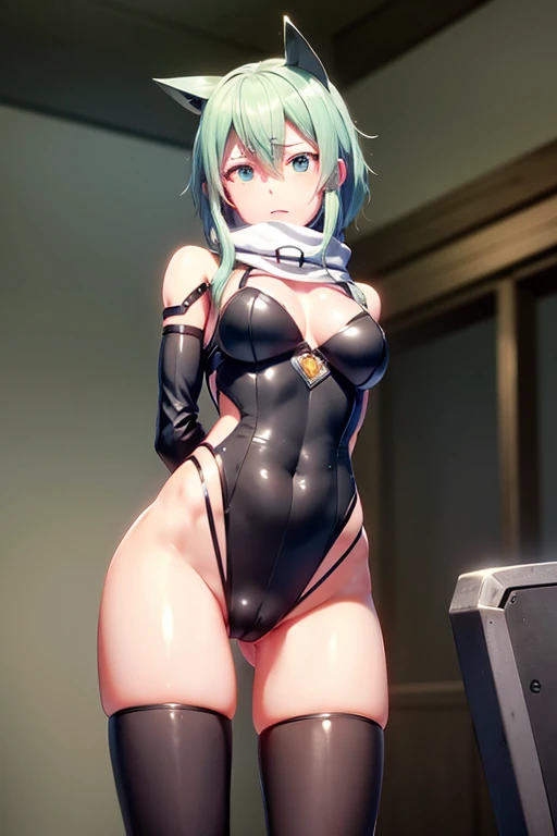 Shinono、Green hair、Big Brett、浅笑、gloves、shorts、指なしgloves、scarf、shortpants、黒いshortpants、Anti-material rifles、top-quality、science fiction, {{{{machine armor}}}}, {{{{machine sex}}}}, {{{{machine dildo in pussy}}}}, {{machine limbs}}, {{mechanical restraints}}...