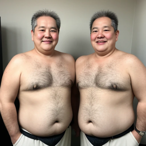 Twin brothers，age 55，fat，Naked