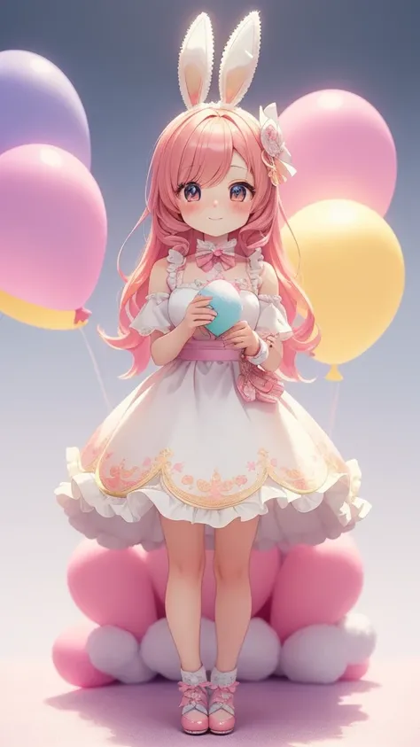 Bunny morphing a cute girl, Fluffy, Soft ((Best Quality)), ((masutepiece)), ( Extreme Detail, Highest detail, Official art, Beauty and aesthetics: 1.2), depth of fields, Composition, Full body, (Chibi), (Beautiful and detailed eyes: 1.3), (Very happy: 1), ...