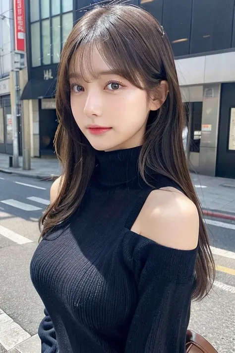 (Colossal tits、Turtleneck knitwear、Shoulder bag)、(top-quality,​masterpiece:1.3,超A high resolution,),(ultra-detailliert,Caustics),(Photorealsitic:1.4,RAW shooting,)Ultra-realistic capture,A highly detailed,high-definition16Kfor human skin、 Skin texture is n...