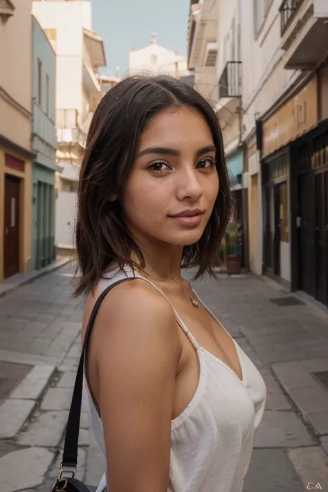 ((La mejor calidad)), ((Obra maestra)), (Detallado), Cara perfecta de una mujer modelo de instagram, primer plano, foto realista, Latina between 25 and 30 years old, en medio de la ciudad