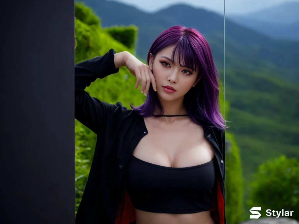 "AYANE" (best quality,ultra-detalhado,Realistic:1.37), retrato, Detailed eyes and facial features, textura de pele delicada e suave, Corpo Perfeito, textura ultra realista, maquiagem perfeita, maquiagem vermelha nos olhos, batom vermelho,  expression serio...