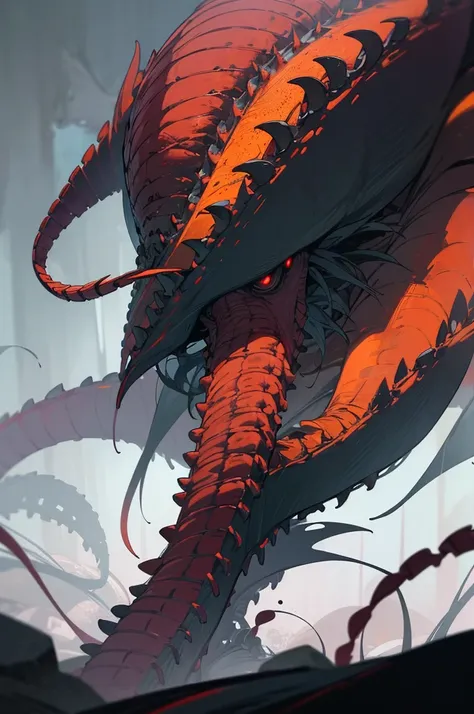 (best quality,4k,8k,highres,masterpiece:1.2),ultra-detailed,(realistic,photorealistic,photo-realistic:1.37),tentacle dragon monster,emerging from the depths,vibrant colors,shadowy and sinister lighting,fiery red and deep black scales,sharp and menacing tee...