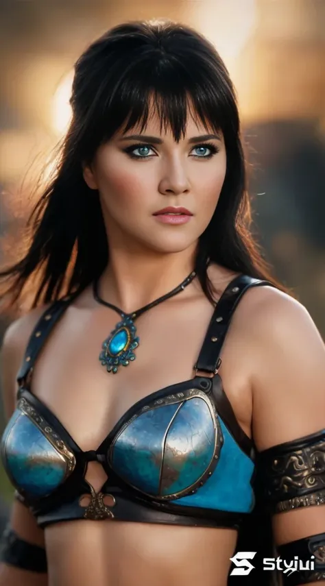 (best quality,realistic),xena,identical and perfect face,olhos azuis claros,corpo perfeito,vivid colors,detailed features,studio...