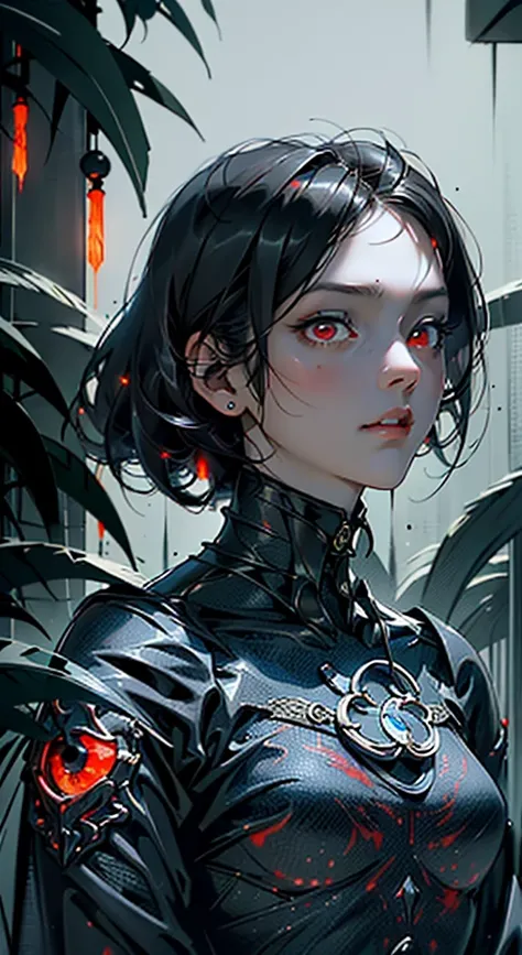 ((Very nice humanoid character young girl)), ((with red eyes of horror)), She is creepy, She is super beautiful, ((Impact meaning - very angry_sexy)), holding a kitchen knife, She is thin, evokes fear, horror, dark, unusually subtle, subtle. Blue fog, evil...