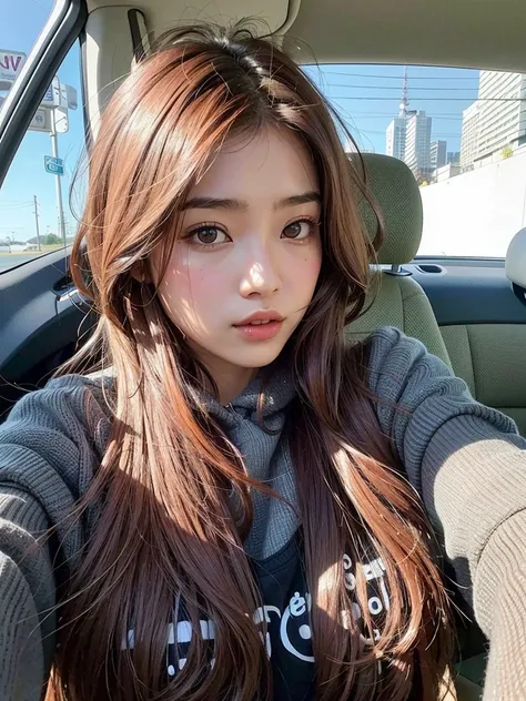 Mujer arafed sentada en un auto con el pelo largo., Asian girl with long hair, Gemma Chen, a young asian woman, young asian woman, Asian face, beautiful asian girl, an asian woman, Pokimane, 18 years old, flequillo de cortina, young cute wan Asian face, Ce...