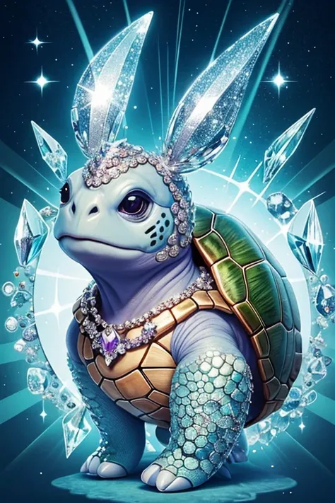 Cartoon illustration of baby turtle with hoof studded in crystals, Portrait of a cartoon animal, magical character, official illustration, cute portrait of a baby turtle with hoof studded in crystals