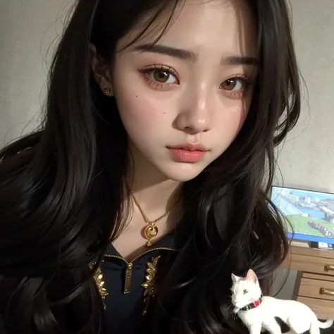 Un primer plano de una mujer con cabello largo y un collar, ulzzang, Jaeyeon Nam, Jinyoung Shin, muy hermosa linda catgirl, con cara linda - fina -, Heonhwa Choe, Wan adorable cara coreana, Kim Doyoung, dilraba dilmurat, Chica coreana, Lee Ji - Eun, Lee Ji...