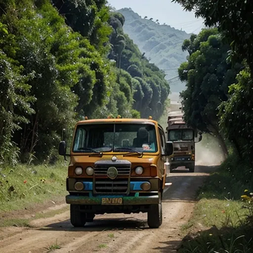 Burmas Rakhine Roma Mountains are trading goods with large trucks. On the Roma, there are lush green forests and beautiful flowers and birds.