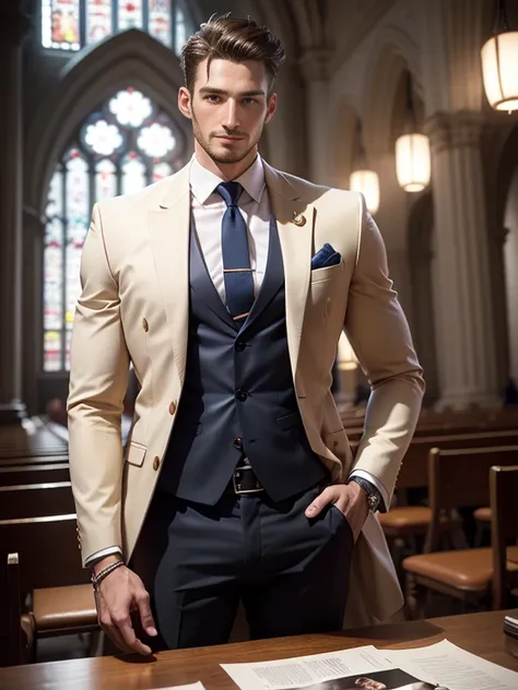 k hd，8K分辨率，professional photoshooting，profesional lighting，two very attractive men，30 age old，tall and fit，cool guy，elegant suit，majestic appearance，In a luxurious and modern cathedral，this is a happy, Perfect and highlight moments of their lives.，H super ...