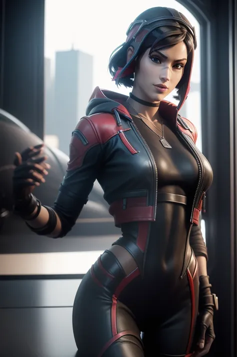 Resident Evil 6,ada,Ada Wong,ultra-quality,Photorealsitic,a red jacket,Black leather pants,An ultra-high picture quality,Digital SLR,Based on anatomical grounds,Depicted in detail,Colossal tits,A slight smil,Detailed face,realistic skin textures,​masterpie...